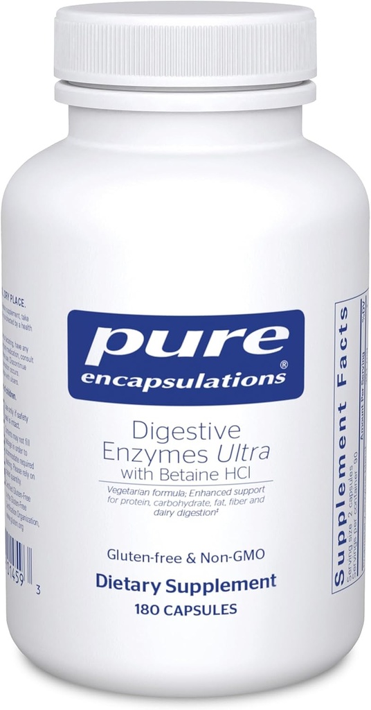 Pure Encapsulations Digestive Enzymes Ultra with Betaine HCl - Vegetarian Digestive Enzyme Supplement to Support Protein, Carb, Fiber, and Dairy Digestion* - 180 Κάψουλες