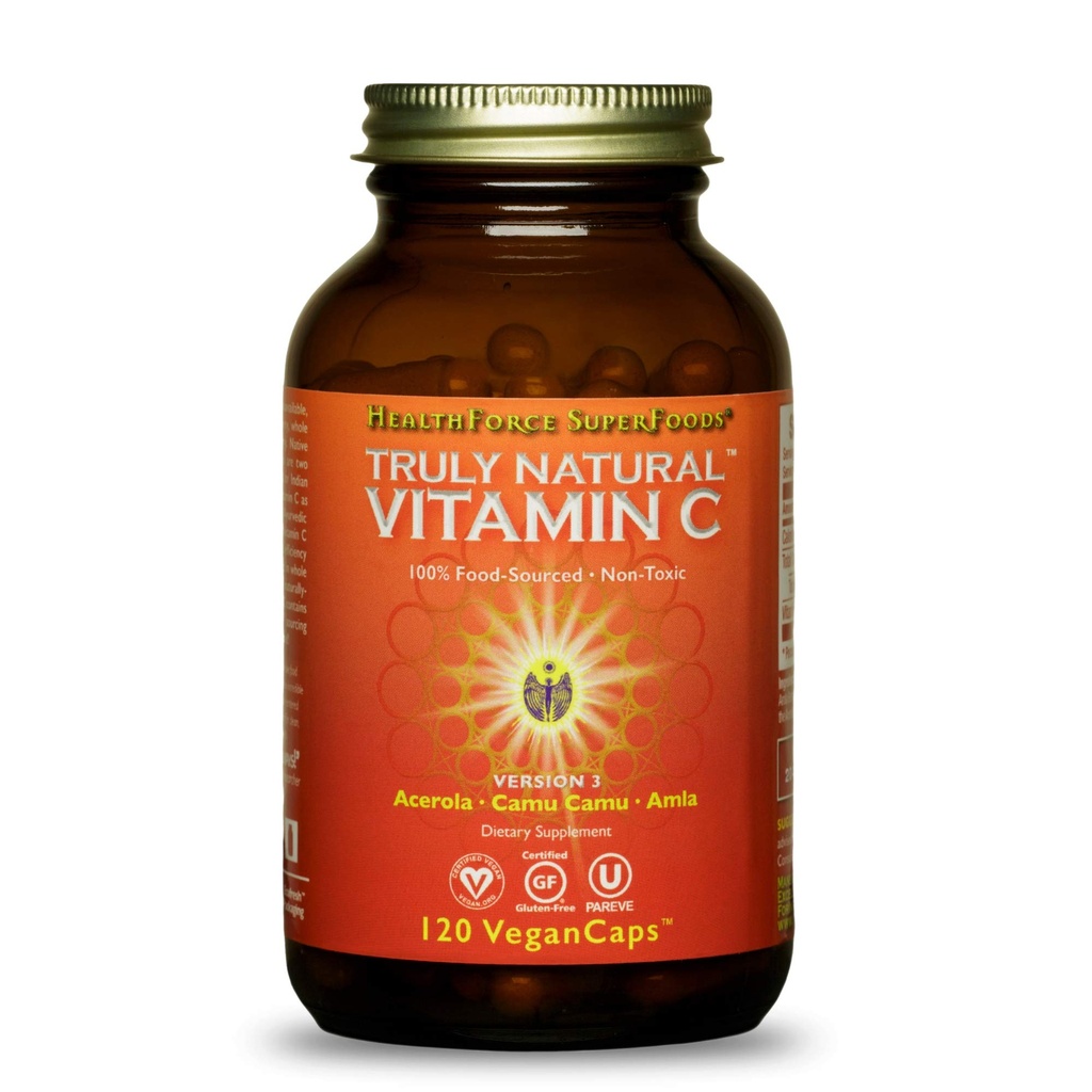 SAFORCE SFOODS Gerçekten Doğal Vitamin C - Immune Support Supplement with Camu Camu Berry - Immune Health - Vegan, Non-GMO - 120 Vegan Caps, 15 Hizmet