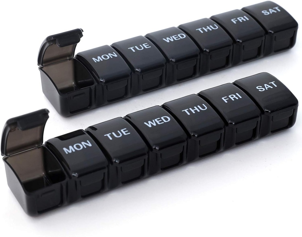 2 Packs Small Weekly Pill Organizer,Pocket Daily Pill Case Pill Box for Pills /Vitamin /Fish Oil /Supplements (Black)