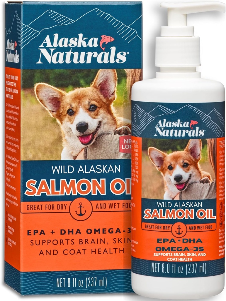 Alaska Naturals Wild Alaskan Salmon Fish Oil Supplement for Dogs Skin and Coat with EPA DHA Omega 3 Fatty Acids Liquid Food Topper 8 oz. Pump Pump