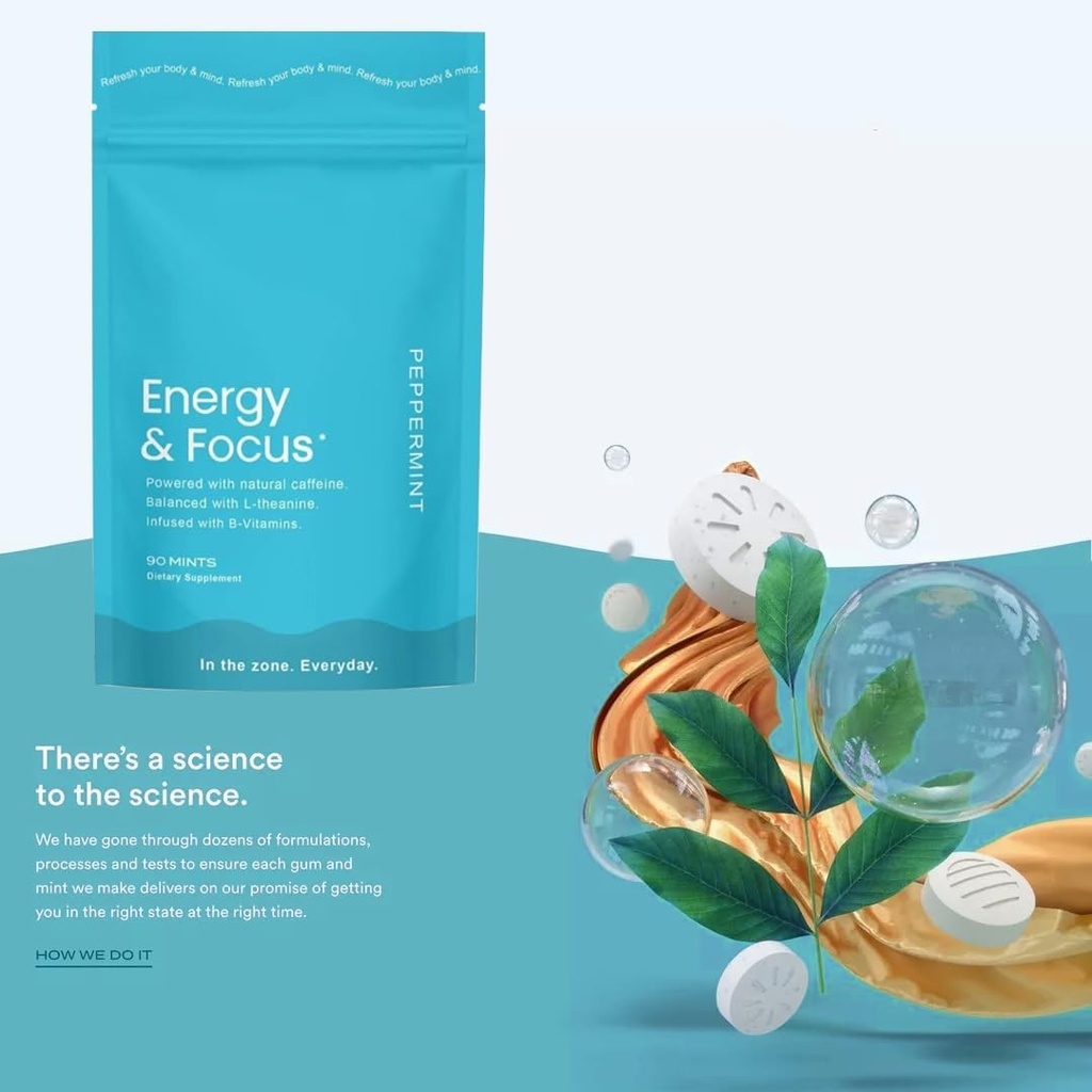 Enerji Caffeine Mints (90), Sugar-Free, Vegan, Gluten-Free, Peppermint. Boosts Focus, Endurance with L-Theanine, Caffeine, B12 & B6. Hızlı Kodlama, Quick Energy için Pocket-Sized.