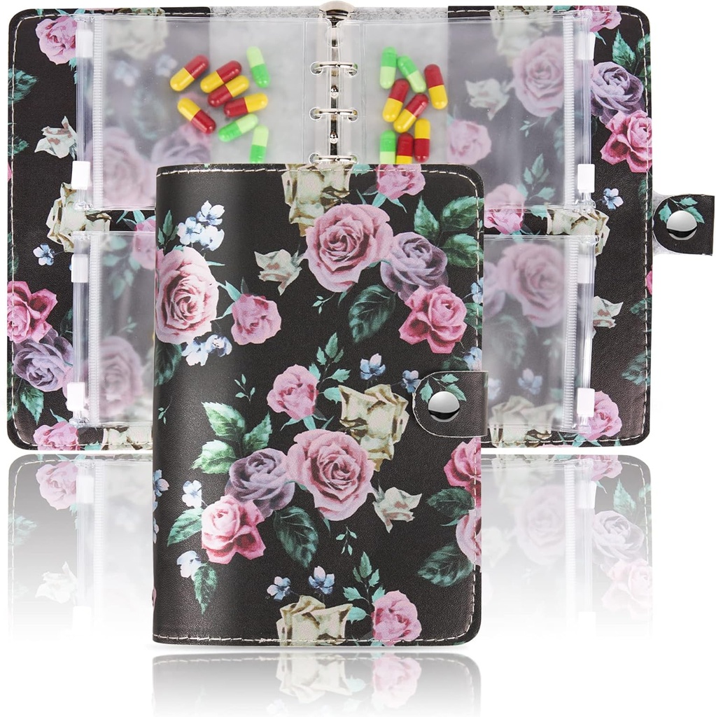 Hennaja Pill Organizer Book, Pill Pouches σαφείς πλαστικές σακούλες χάπια αυτοσφραγίζοντας Travel Medicine Organizer Αποθήκευση(1-Μαύρο τριαντάφυλλο)