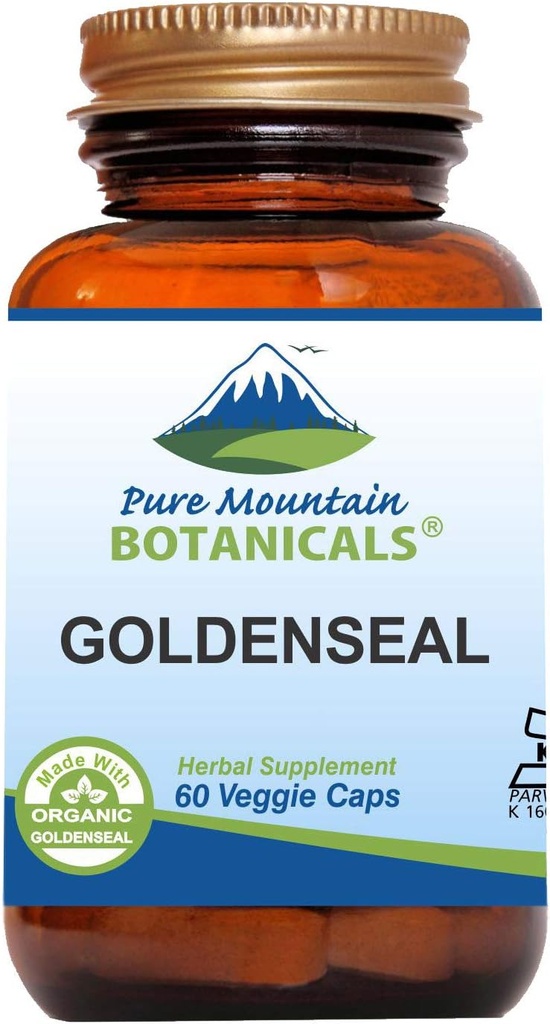 Pure Mountain Botanicals Goldenseal Capsules - Kosher Vegan Caps with 250 mg Organik Altınseal Kök Tamamı Tamamlanmış