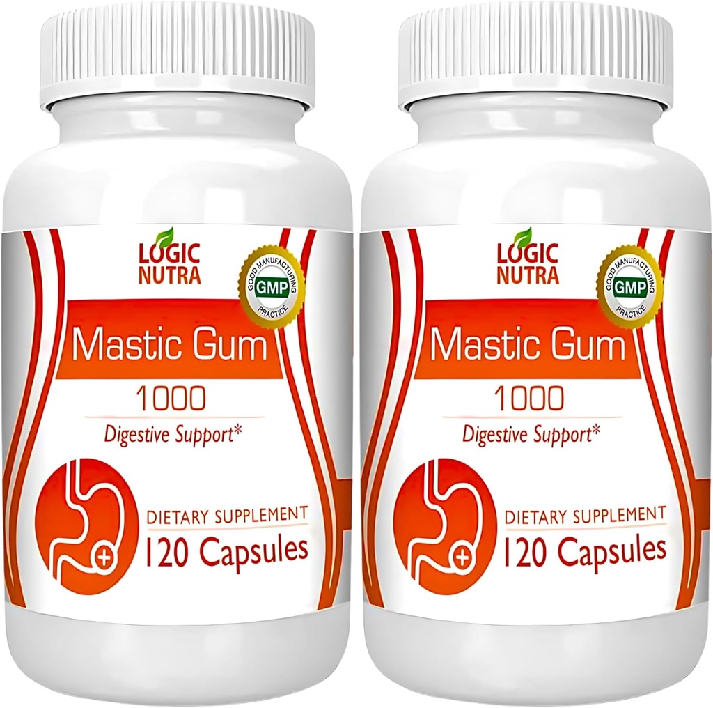 Mastic Gum Capsules - Natural Gastrointestinal Support Supplement, 1000mg Per Serving - 120 Capsules (2 Bottles)