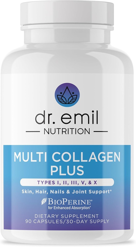 DR. EMIL NUTRITION Women's Multi Collagen Pills | Collagen Supplements | Destek Saç, Skin, Nails & Ortaklar | Hydrolyzed Collagen Supplements | Tipleri I, III, V & X | 90 Capsules