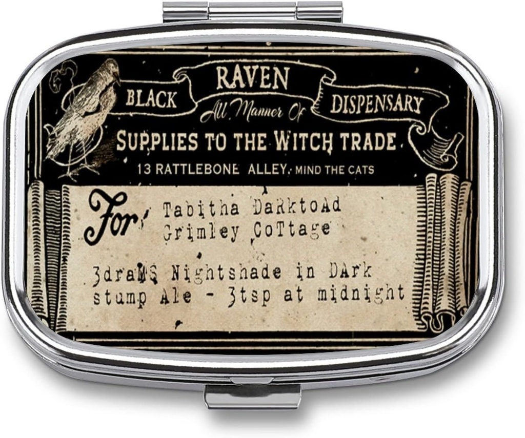 Metal 2tment Pill Organizer Travel Friendly Portable Compact Pill Box Cute Pill Case to Hold Vitamins/Fish Oil /Supplements/Meds/Tablet for Purse/Pocket (Vintage Label)