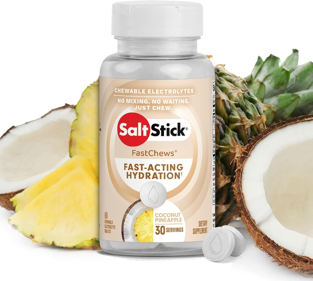 ΑλάτιStick Electrolyte FastChews - 60 Coconut Pineapple Chewable Electrolytes - Αλάτι Tablets για τρέξιμο και ενυδάτωση, Ηλεκτρολύτες Chews - 60 Count