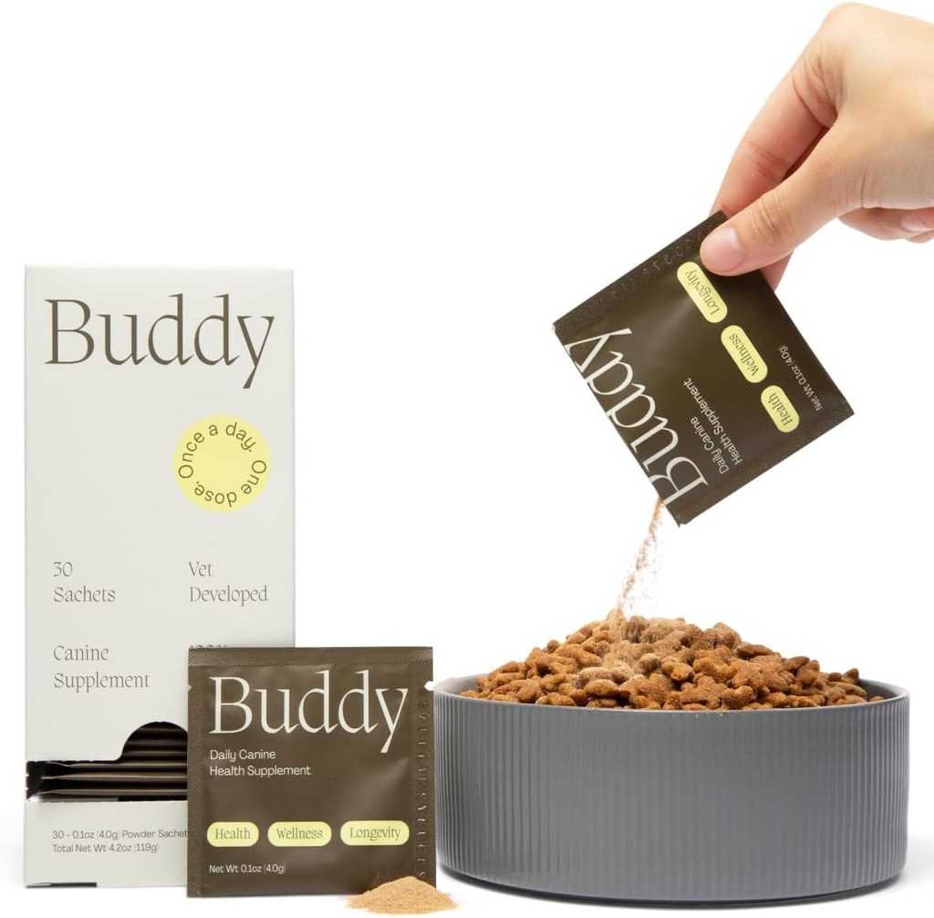 Buddy 10in-1 Daily Dog Multivitamin Supplement (Meal Topper) - 23 Aktif Malzemeler w/No Filler - 10 Temel Faydaları - Hip & Ortak, Skin & Coat, Digestion