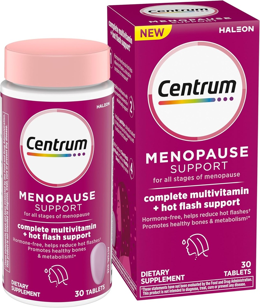 Centrum Complete Multivitamin Supplement + Hot Flash Support Menopause Support Tabletleri, Klinik olarak Studied cVida, 30 Count