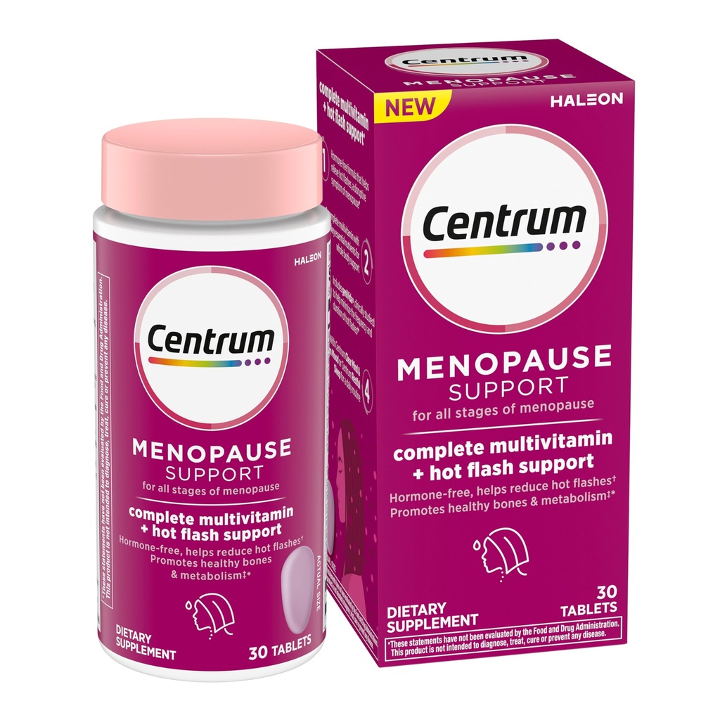 Centrum Complete Multivitamin Supplement + Hot Flash Support Menopause Support Tabletleri, Klinik olarak Studied cVida, 30 Count