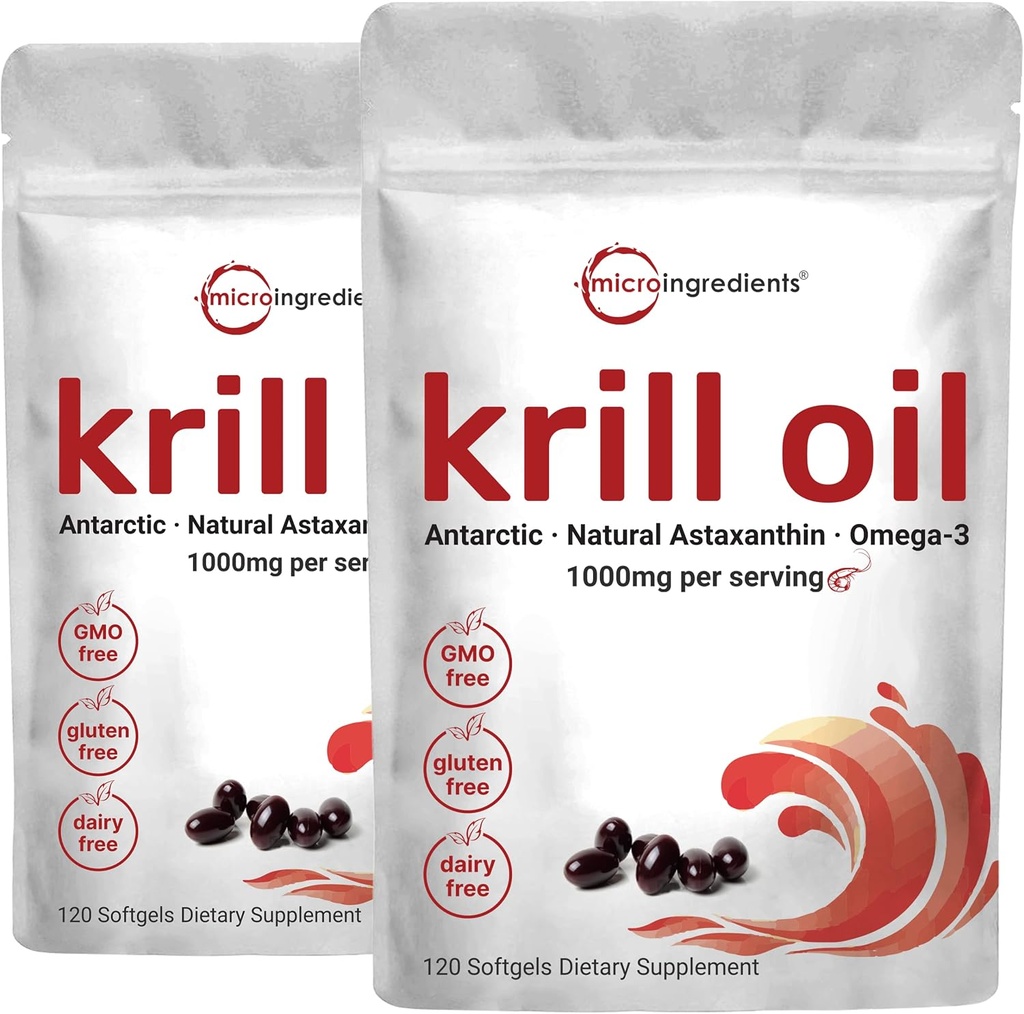 2 Pack Antarktika Krill Oil Supplement, 1000mg Per Servisi, 120 Soft-Her Şey, Omega-3s, EPA, DHA & Astaxanthin, Supports Brain Health, Premium Krill Oil Capsules Liquid Softgels