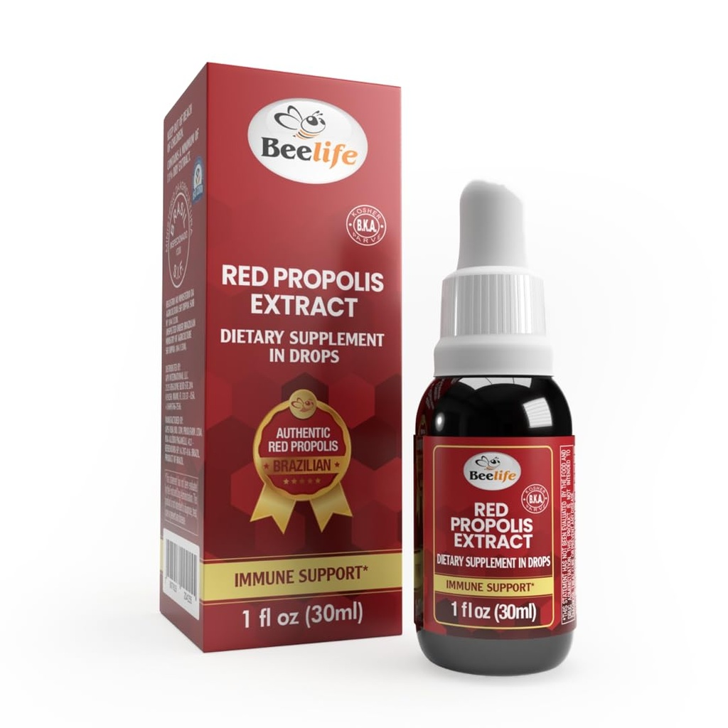 Beelife Red Bee Propolis Extract, 100% Pure Extract Bee Propolis Tincture, High Artepillin-C Levels - Natural Immune Support- from Brazil, Certified ISO 22000, Kosher (30ml/ 1Fl.Oz)