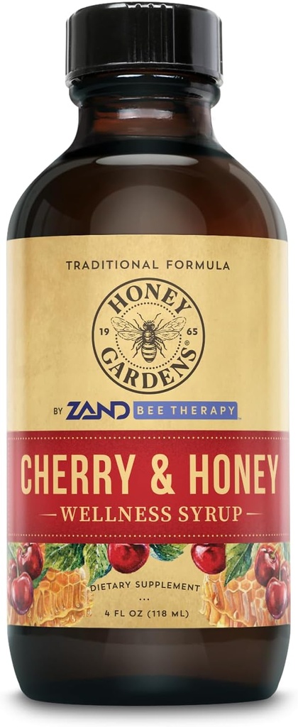 Honey Gardens Cherry & Honey Soothing Throat Syrup, Apitherapy Formula ile Organik Raw Honey, Organik Apple Cider Vinegar, Black Cherry ve Herbal Extracts, 24 Hizmet, 4 FL. OZ.