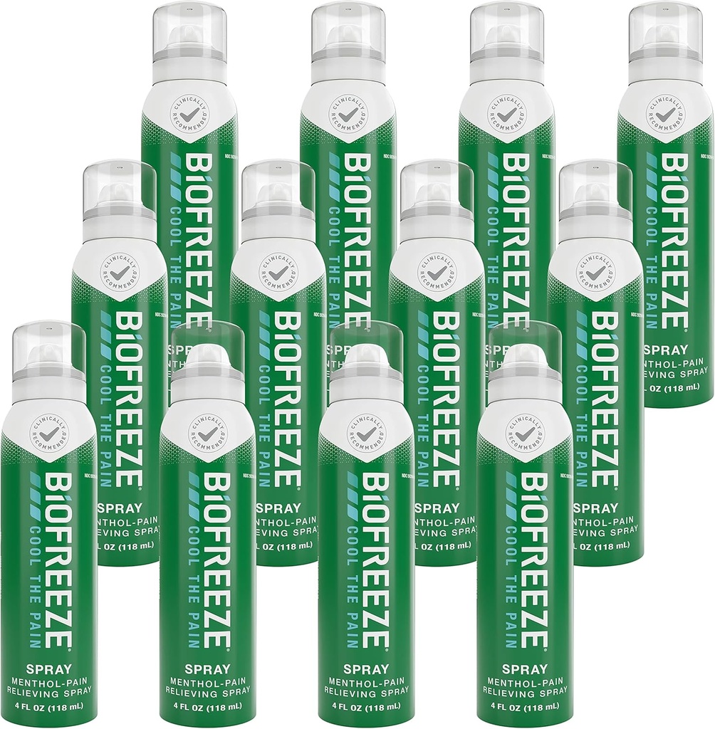 Biofreeze Menthol Pain Relieving Spray 4 FL OZ Colorless Aerosol Spray (Pack of 12) For Pain Relief ile Sore Muscles, Arthritis, Simple Backaches ve Ortak Ağrı (Pazarlama)