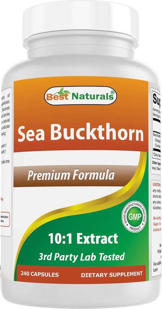 En İyi Doğallar Deniz Buckthorn Yağı 10:1 500 mg 240 Capsules - Non-GMO, Gluten Free - Contains Natural Occuring Omega-7 Palmetoleic Acid