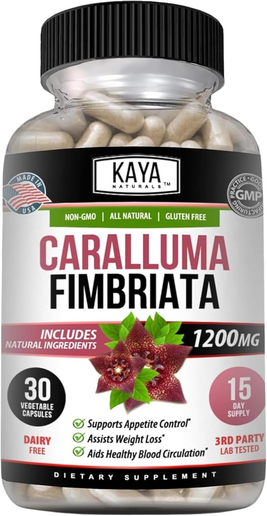 Kaya Naturals - Caralluma Fimbriata 1200 mg Yüksek Potency Supplement | Endurance Support, Vegetarian Capsules (30 Count)