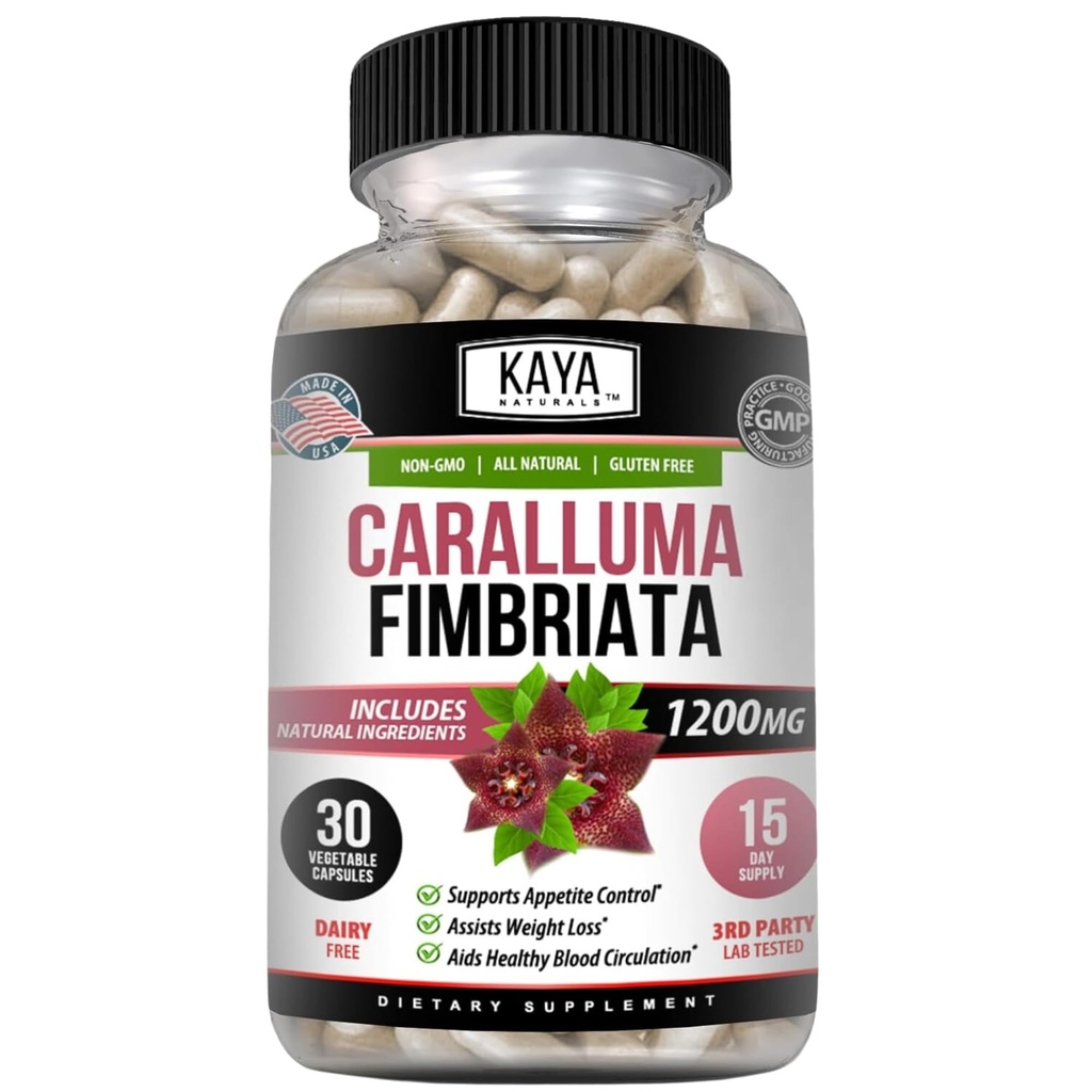 Kaya Naturals - Caralluma Fimbriata 1200 mg Yüksek Potency Supplement | Endurance Support, Vegetarian Capsules (30 Count)