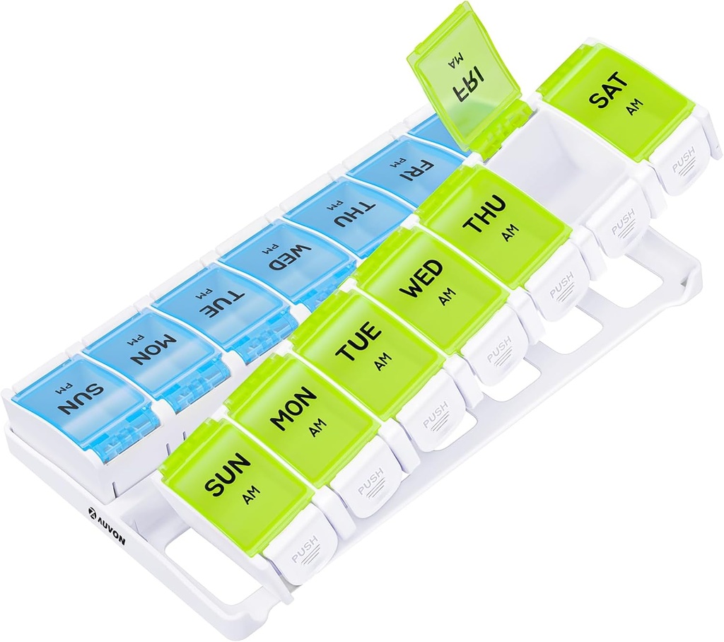 AUVON Weekly Pill Organizer 2 φορές μια μέρα Arthritis Φιλικό με την άνοιξη Open Design, BPA Δωρεάν 7 ημέρες AM PM Pill Box περίπτωση με μεγάλα ξεχωριστά διαμερίσματα για να κρατήσει 9 ιχθυέλαια, συμπλήρωμα, φαρμακευτική αγωγή