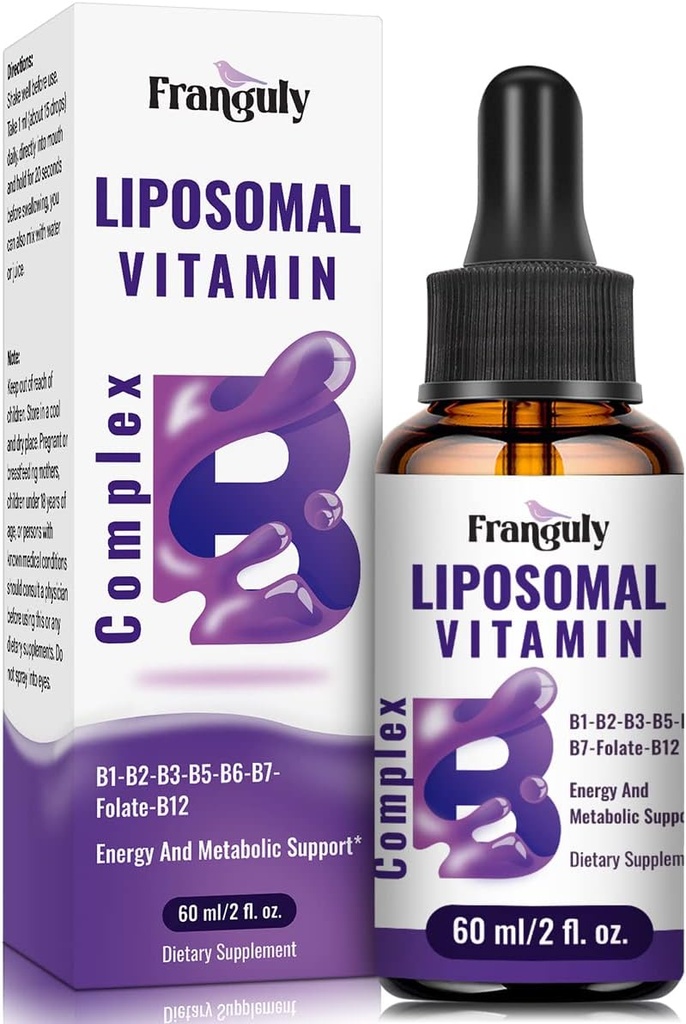 Liposomal Vitamin B Complex Liquid Sublingual B Complex Vitamins Supplement for Women Men Improved Absorption Methylated B12,B1, B2, B3, B5, B6,Folate,Biotin for Energy and Immune Support-2.0 oz
