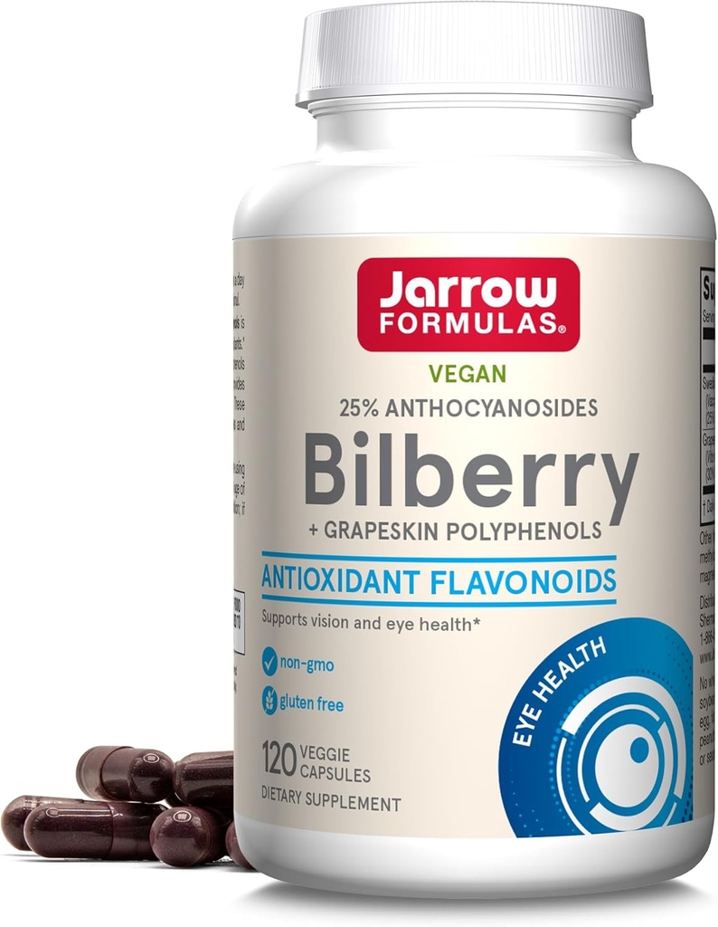 Jarrow Formulas Bilberry & Grapeskin Polyols Capsules - 120 Kont - Gözler için Bilberry Supplement - Antioksiyel Supplement - For Eye Health - Vegan - Non-GMO