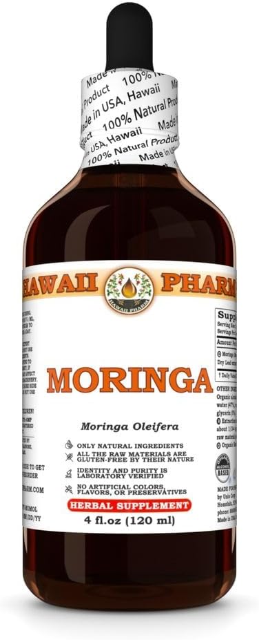 Hawaii Pharm Moringa Extract, Tincture for Mood Balance & Cardiovascular Support, Nourishes Skin & Saç, Liver, Eases Digestion, Engeller Kidney Stones - 4 fl.oz