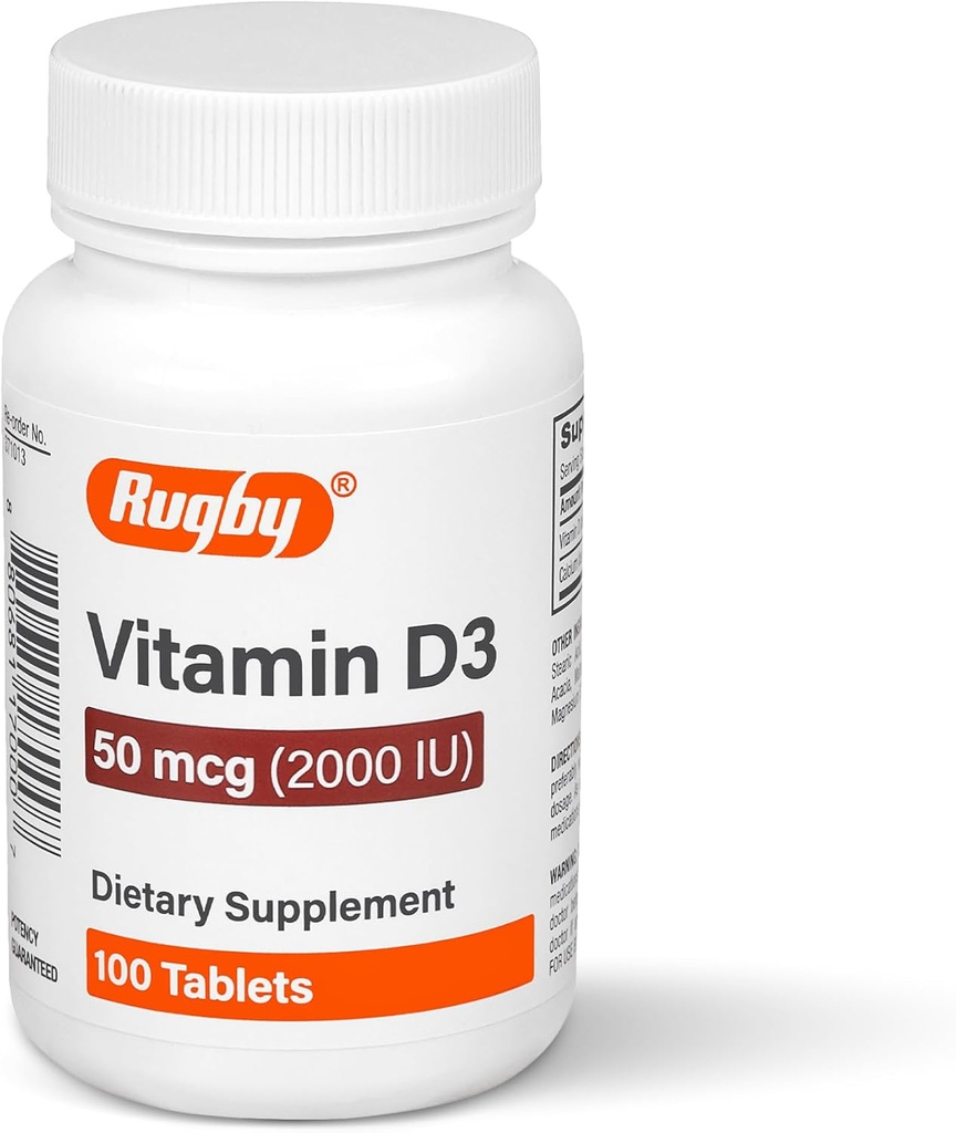 Rugby Vitamin D3 2000 IU (50 mcg) - Gluten- free Καθημερινή Βιταμίνη D Συμπλήρωμα διατροφής για οστά, δόντια και ανοσοποιητική υγεία 100 δισκία