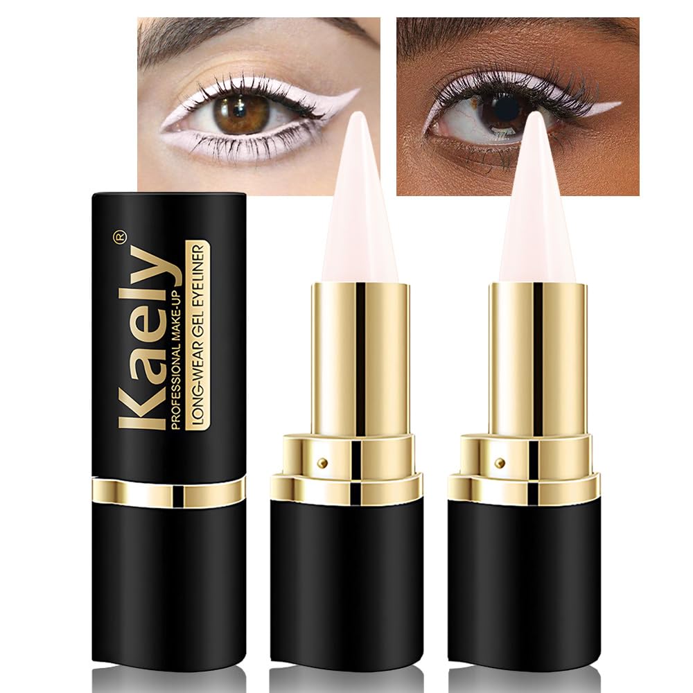 Kaely 2Pcs Quartz Queen White Gel Eyeliner Kalem, Doğal Krem Eye Liner Sudüşü Kanıtı, Matte Waterline Eye Shadow Stick, Brighten Eye Makyaj, Vegan & Cruelty-Free Free Eye Makyaj, Vegan & Cruelty-Free