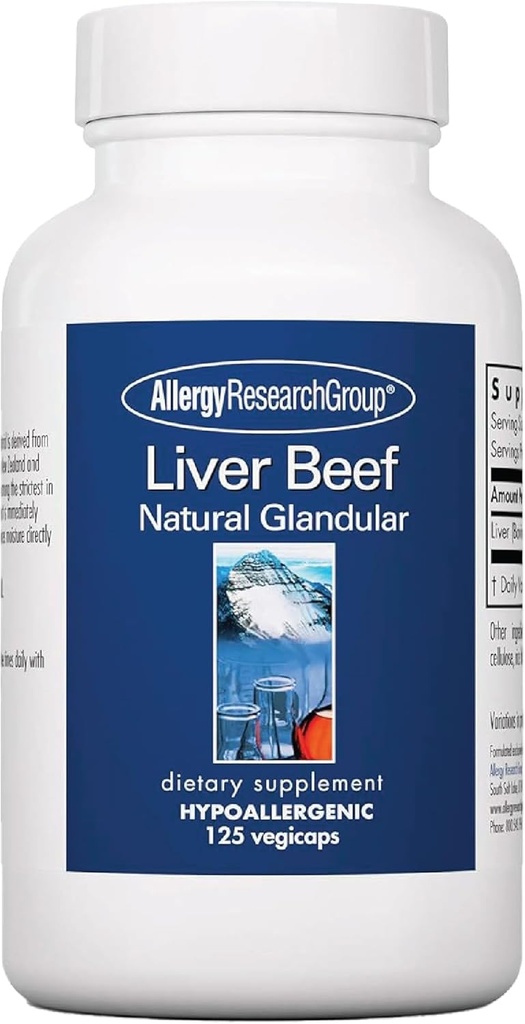 Alerji Araştırma Grubu Beef Liver Supplement - Liver Function Support, Grass-fed Liver Capsules 1000 mg, Glandular Liver Vitaminleri - 125 Kont