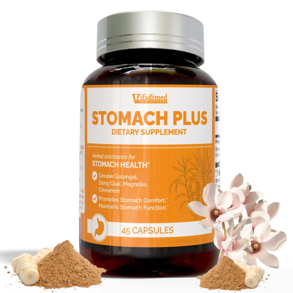 Stomach Plus,Gastric Lining Integrity, Ulcer & Gastritis Relief, Stomachache,Gastric Upset, Motility Support, with Galangal, Dong Quai, Cinnamon & Magnolia - 45 Capsules