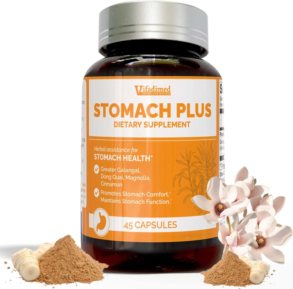 Stomach Plus-for Stomach, Gastritis, Stomach Lining Tamir, Asit Reflux, Heartburn, Indigestion, Galangal, Dong Quai, Cinnamon & Magnolia-45 Capsules