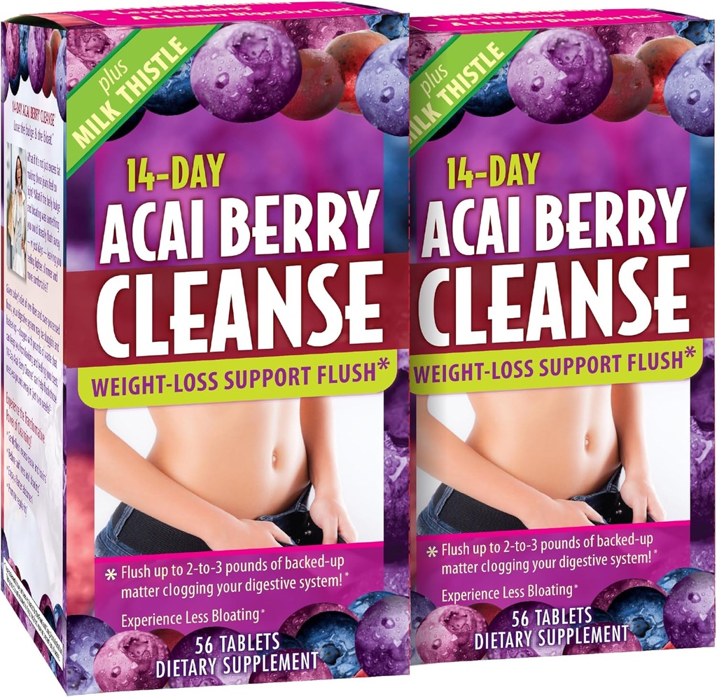Uygulamalı Beslenme 14-Day Acai Berry Cleanse - 56 Tablet, 2 Paket - Kilo-Los Desteği Flush + Süt Butle - 56 Toplam Hizmetler