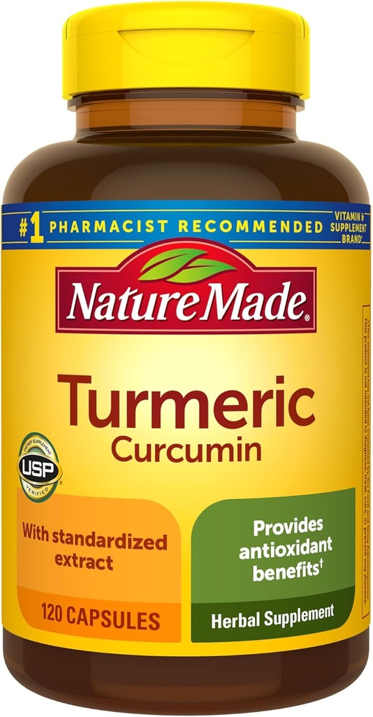 Doğa Made Turmeric Curcumin 500 mg, Antioksit Desteği için Herbal Supplement, 120 Capsules, 120 Day Supply