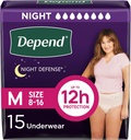 Night Defense Yetişkin Diapers, Incontinence & Postpartum Kadınlar için Leak Underwear, Single, Overnight, Medium, Blush, Count 15, Ambalaj Vary