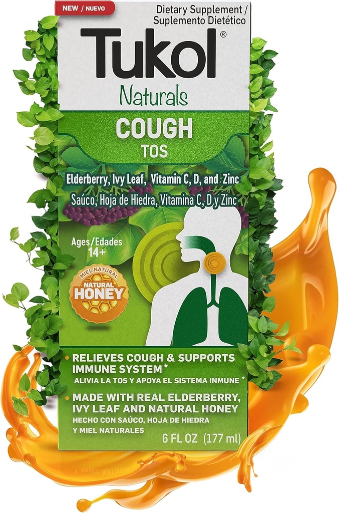 TUKOL Naturals Syrup Elderberry με βιταμίνη C, D, και ψευδάργυρο, ανοσοποιητικό συμπλήρωμα υποστήριξης με φυσικό μέλι για ενήλικες & εφήβους, βοτανικό elderberry Boost για την Ανοσία & Αντιοξειδωτική Υποστήριξη, 6oz