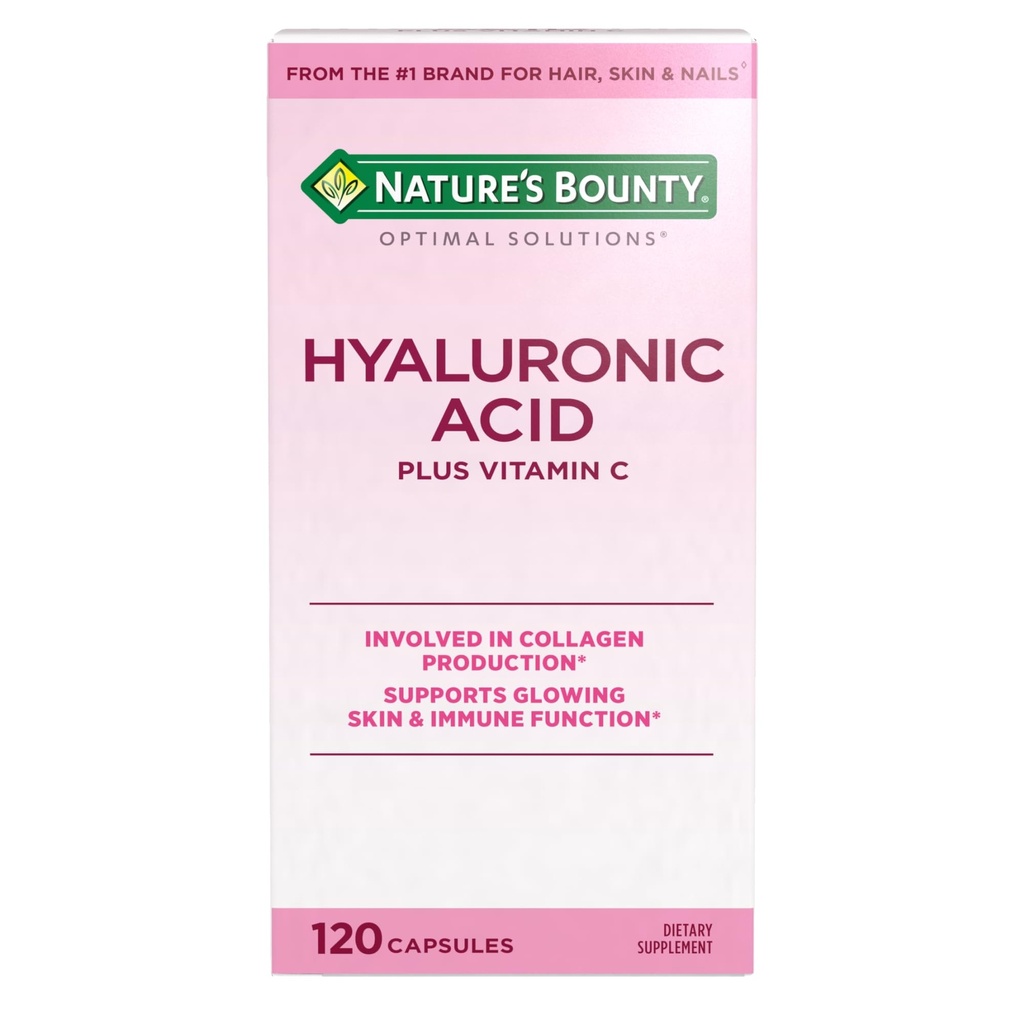 Nature's Bounty Vitamin C ve Hyaluronic Acid Supplement, Supports Glowing Skin, Immune Function & Collagen Production, 120 Capsules - 60 Day Supply, Optimal Solutions Supplements for Skin Health