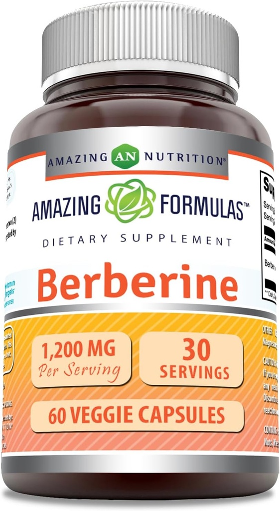 Amazing Formulas Berberine Supplement | 1200 Mg per Serving | Veggie Capsules | Non-GMO | Gluten-Free | Made in USA (60 Count, 1 Pack)