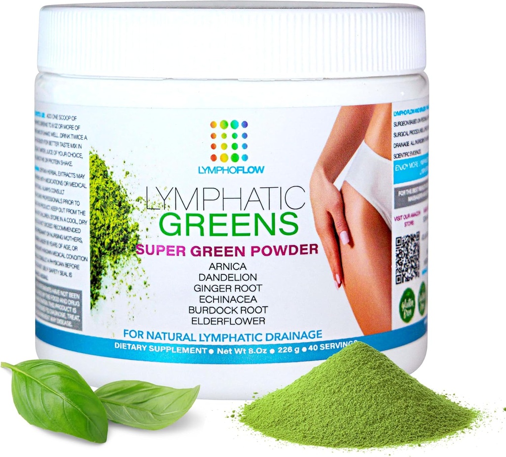 Bruizex Lymphatic Greens: Superfood Toz Supplement for Lymphatiage & Lymph Support I Post Liposuction, BBL, Lipedema, Masaj I Works with Faja, Lipo Foam, Massager, Oil I Vegan I 8 Oz
