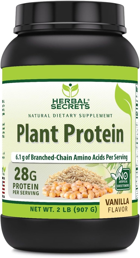 Herbal Sırları Bitki Protein 2 Lb Toz | Servis başına 28 Grams Protein | 6.1 Grams BCAA | Vegan Tamam | 23 Hizmet | ABD'de Yapılacaklar (2 Lb, Vanilla)