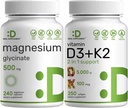 Magnezyum Glycinate 500 mg Veggie Capsules & Vitamin D3 5000iu + K2 100mcg Softgels Sche - Kolay Absorbed Chelated Mineral - D & K Essential Sunshine Vitaminleri