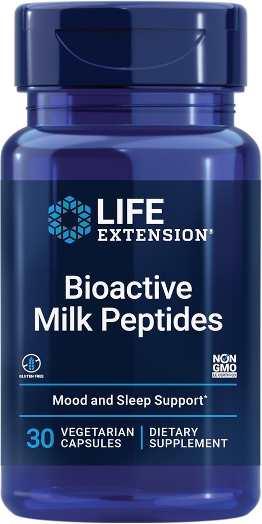 Life Extension Bioaktif Süt Peptides, Sağlıklı Mood Support, Sleep Supplement, Relaxation, Milk peptidler, Casein decapeptid, Hormon-Free, Gluten-Free, Non-GMO, Vegetarian, 30 Capsules