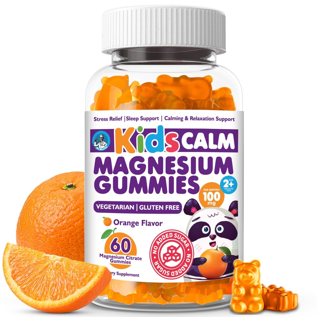 Dr. Moritz Calming and Relaxing Kids Magnezyum Gummies, Non-GMO ve Low Sugar Magnezyum Kids Chewy Supplements, Sleep Gummies Kids, Orange Flavor