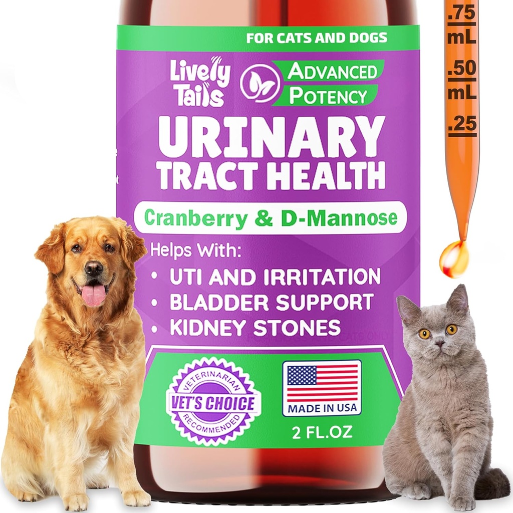 Doğal Köpek ve Kedi UTI, Cranberry & D-Mannose ile tedavi, Bladder, Kidney, Incontinence Destek, Köpekler için Sağlıklı Urinary Tract, En İyi Kedi Urinary Tract Enfeksiyon Tedavisi, Easy-Use Drops, 2 ozz
