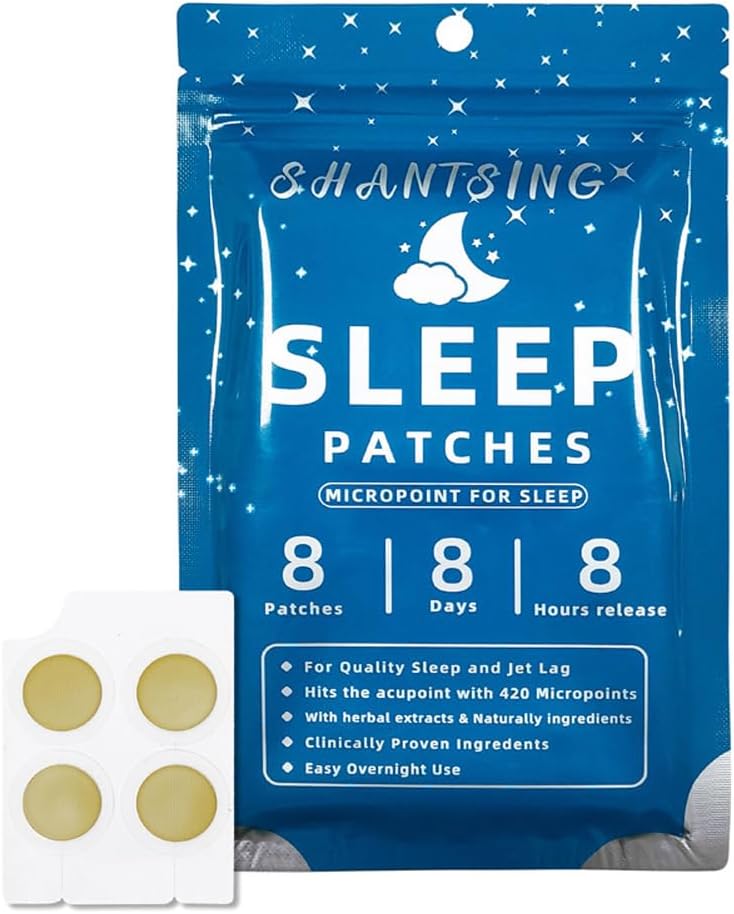 Sleep Patches for Adults, Jat Lag Sleep Aid Support Patches with 420 Hyaluronic Acid Micropoints, Apply on Yintang, Anmian Acupoint, Continuous Use Four Weeks, Natural Herbal Ingredients, 8 Count