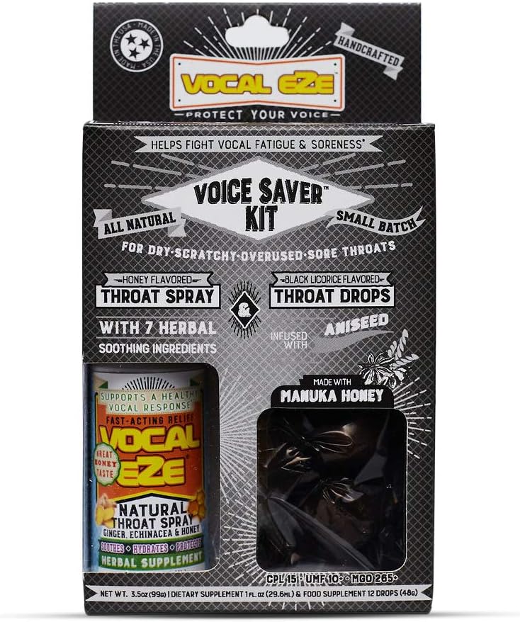 Vocal Eze Voice Saver Kit, Vocal Herbal Throat Spray (1) ve (12) Manuka Honey Drops | Relieve Sore, Hoarse, Fatigue, Throat Kuruness | Immune Support, Natural Materialss (Aniseed)