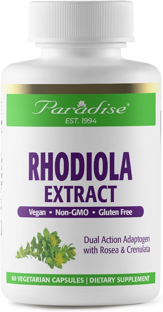 Paradise Herbs Rhodiola Extract 500mg, Super Potent Antioxidant, Ultra Pure, Vegan, Non-GMO, Gluten Free, 60 κάψουλες χορτοφάγων