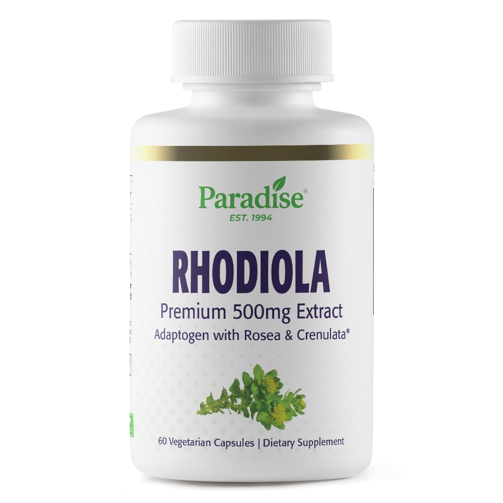 Paradise Herbs Rhodiola Extract 500mg, Super Potent Antioxidant, Ultra Pure, Vegan, Non-GMO, Gluten Free, 60 Vegetarian Capsules