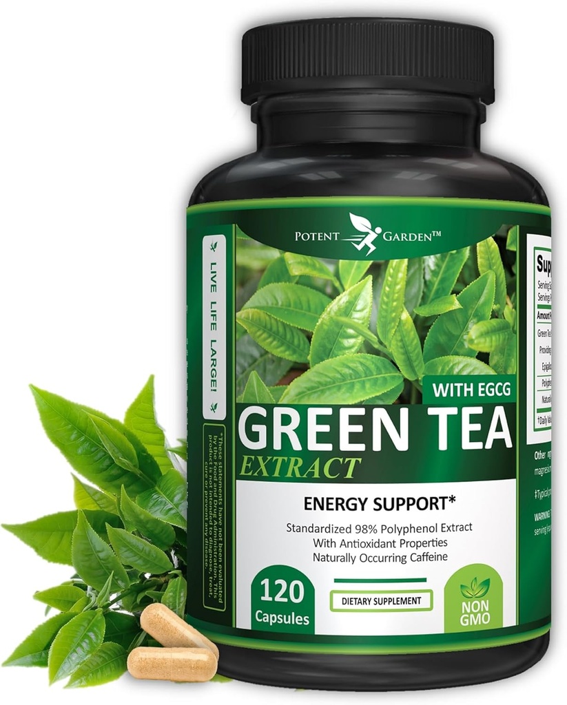 Potent Garden Green Tea Extract with EGCG Natural Energy, mental Focus, Immune Support, Antioksi ve Sağlıklı Kalp Formula, Non-GMO 120 Yeşil Çay Türlü Kapsüller