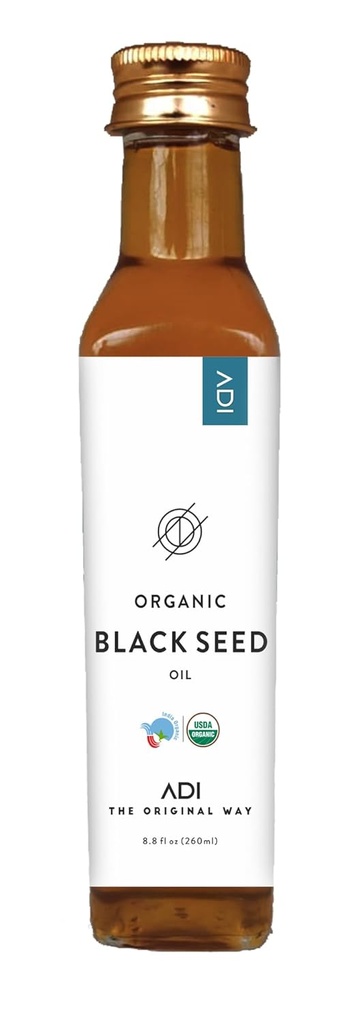 ADI Natural Black Seed Oil 8.8 oz,% 100 Pure Unrefined Cold Pressed Liquid Oil, Glass Şişe, USDA Sertifikalı, Nigella Sativa, Omega 3-6-9