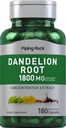 Piping Rock Dandelion Root Capsules | 1800 mg | 180 Kont | Herbal Supplement | Yoğun Tür | Gluten Free, Non-GMO