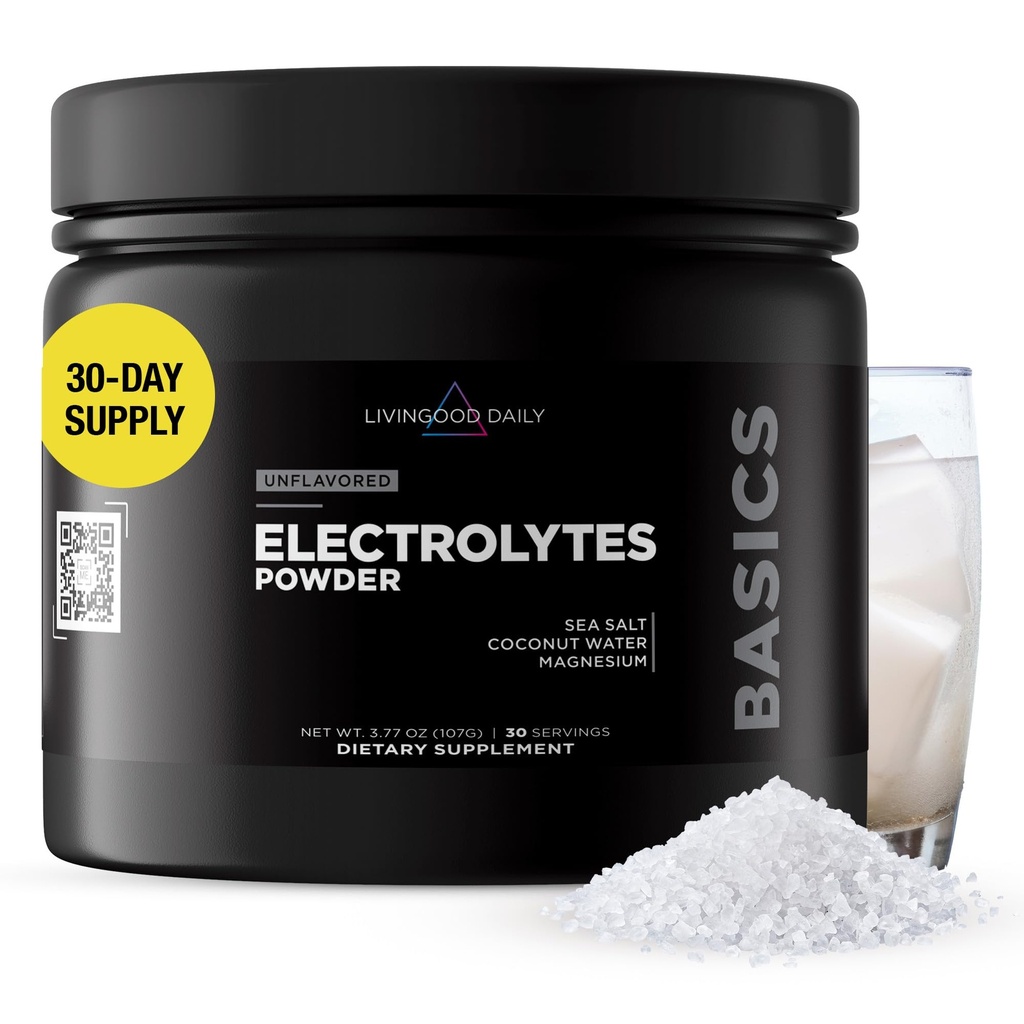 Livingood Daily Electrolytes Dust, Electrolytes Hydration Toz with Magensium, P Properties, Sea Salt and Coconut Water Sugar Free Electrolyte Drink Mix, DW, Gluten Free, Unflavored, 30 Hizmetler